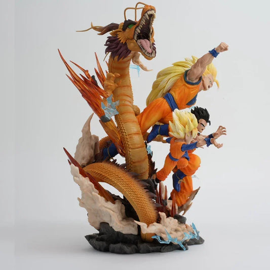 28CM Dragon Ball Super Three Dragon Fist Wukong Three Father and Son Gohan Goten Figure Model Toy Ornament Collection Gift