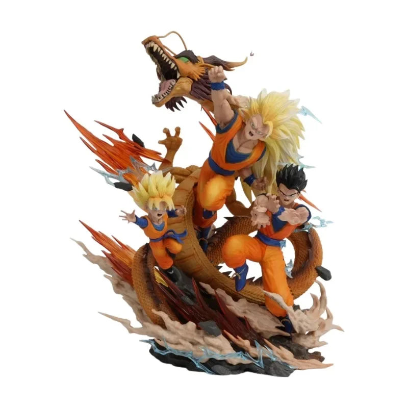 28CM Dragon Ball Super Three Dragon Fist Wukong Three Father and Son Gohan Goten Figure Model Toy Ornament Collection Gift