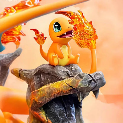 Figurine Pokémon Famille Dracaufeu – 15 cm – Statue GK Lumineuse PVC Collector