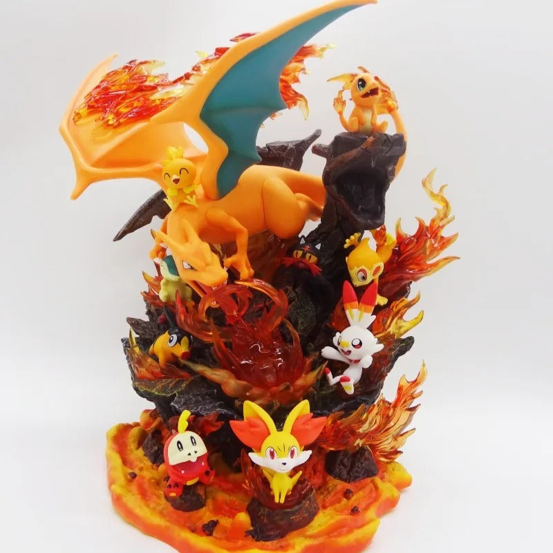 Figurine Pokémon Famille Dracaufeu – 15 cm – Statue GK Lumineuse PVC Collector