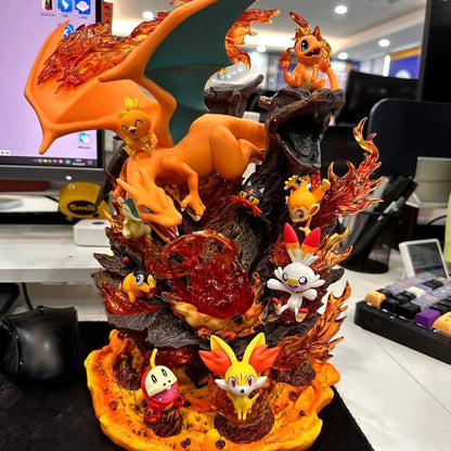 Figurine Pokémon Famille Dracaufeu – 15 cm – Statue GK Lumineuse PVC Collector