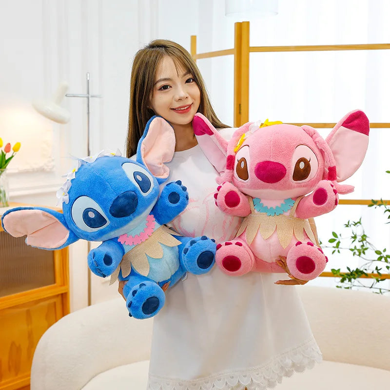 Peluche Stitch & Lilo 30 cm kawaii jupe herbe – RetroVerse