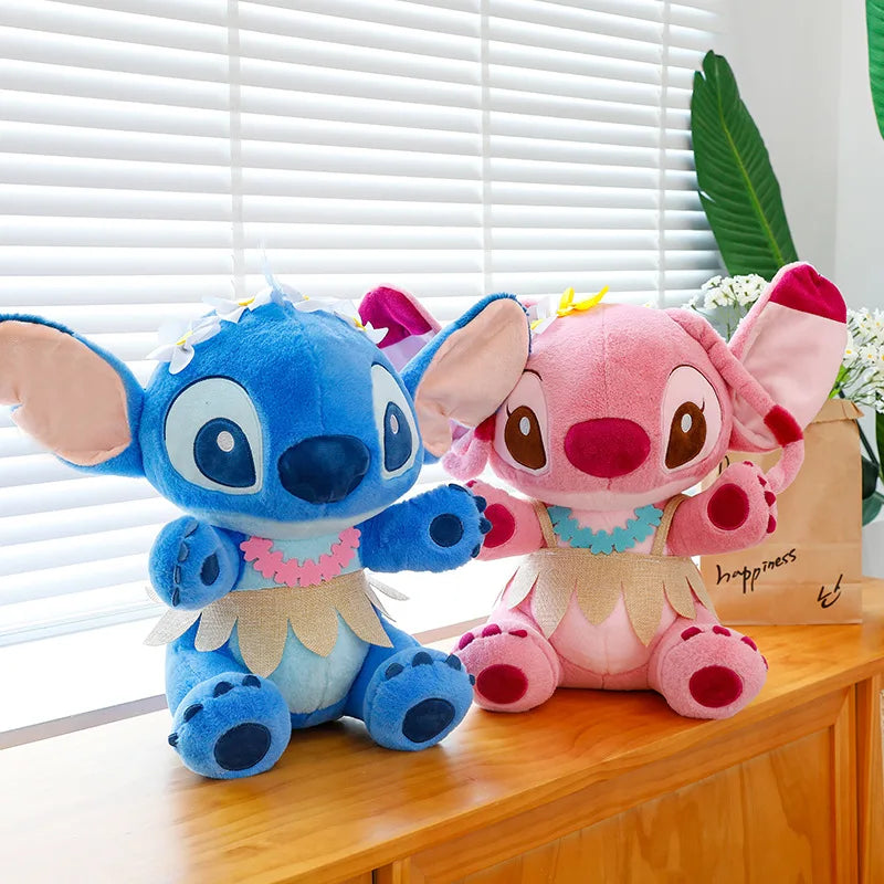Peluche Stitch & Lilo 30 cm kawaii jupe herbe – RetroVerse